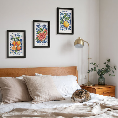 Framed triptych Italian-style citrus fruit fashion posters