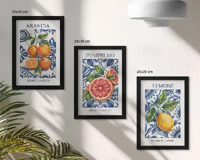 Italian style citrus fruit fashion posters framed triptych