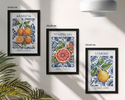 Framed triptych Italian-style citrus fruit fashion posters