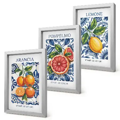 Italian style citrus fruit fashion posters framed triptych