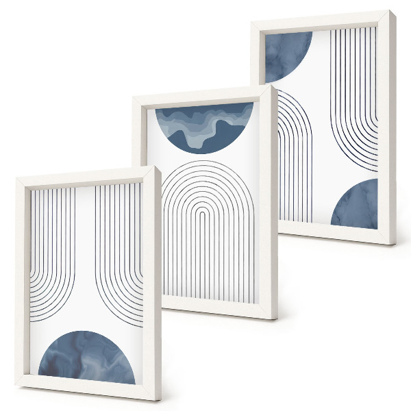 3-piece wall art set Abstract patterns in shades of blue and white