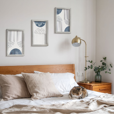 3-piece wall art set Abstract patterns in shades of blue and white
