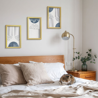 3-piece wall art set Abstract patterns in shades of blue and white