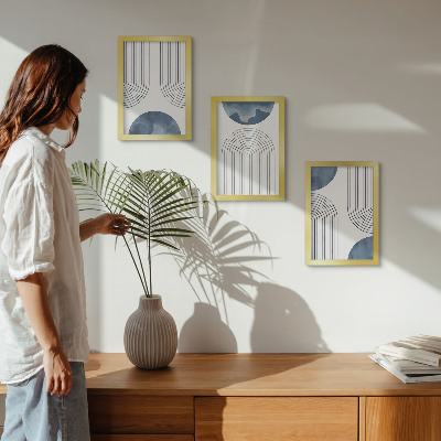 3-piece wall art set Abstract patterns in shades of blue and white