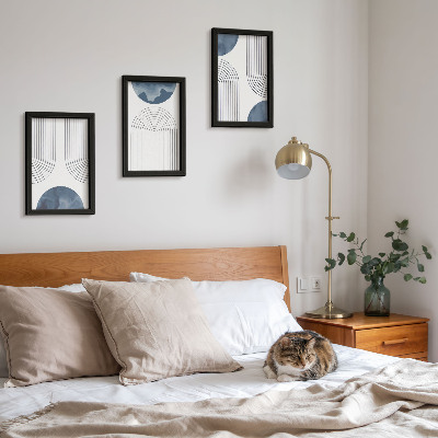 3-piece wall art set Abstract patterns in shades of blue and white