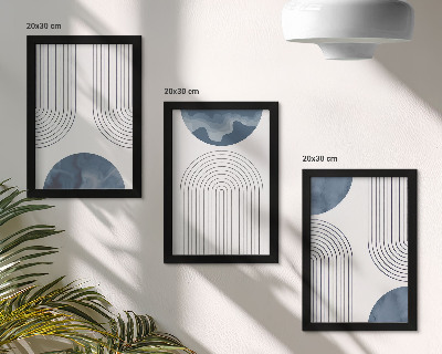 3-piece wall art set Abstract patterns in shades of blue and white