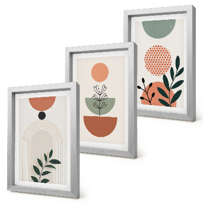 Framed triptych Plant motifs in modern shapes and colors