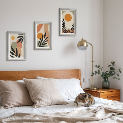 3-piece wall art set Abstract shapes and plant motifs in warm colors