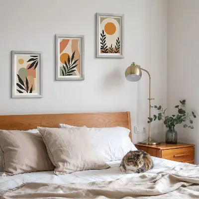 3-piece wall art set featuring abstract shapes and plant motifs in warm colors