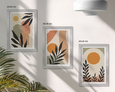 3-piece wall art set Abstract shapes and plant motifs in warm colors
