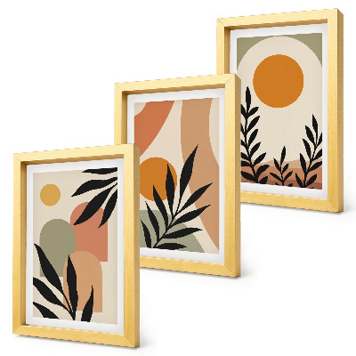 3-piece wall art set Abstract shapes and plant motifs in warm colors