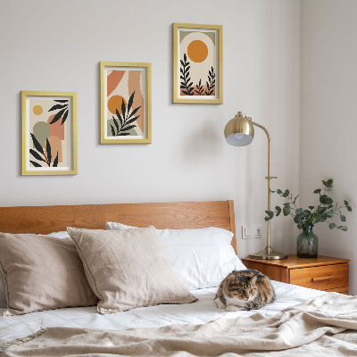 3-piece wall art set Abstract shapes and plant motifs in warm colors