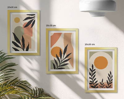 3-piece wall art set Abstract shapes and plant motifs in warm colors