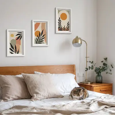 3-piece wall art set featuring abstract shapes and plant motifs in warm colors