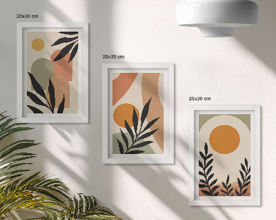 3-piece wall art set Abstract shapes and plant motifs in warm colors