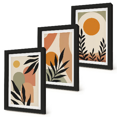 3-piece wall art set Abstract shapes and plant motifs in warm colors