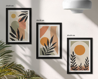 3-piece wall art set Abstract shapes and plant motifs in warm colors