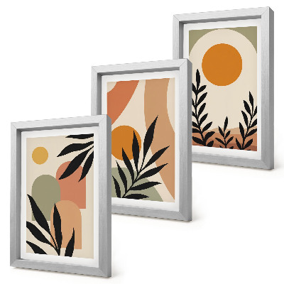 3-piece wall art set Abstract shapes and plant motifs in warm colors