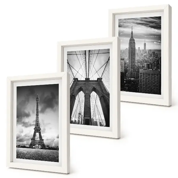 Towers and bridges in monochromatic shades framed triptych
