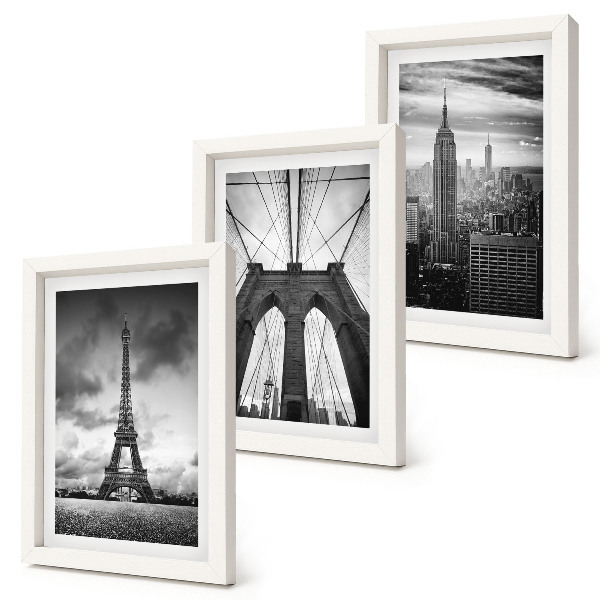 Framed triptych Towers and bridges in monochromatic shades
