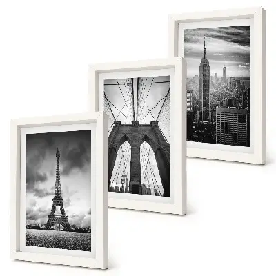 Towers and bridges in monochromatic shades framed triptych