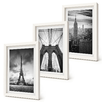 Framed triptych Towers and bridges in monochromatic shades