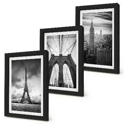 Towers and bridges in monochromatic shades framed triptych