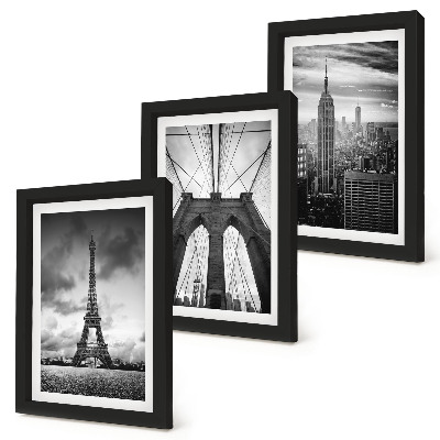 Framed triptych Towers and bridges in monochromatic shades