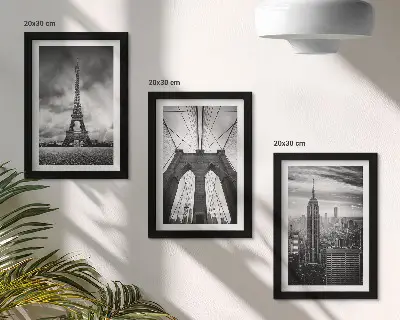 Towers and bridges in monochromatic shades framed triptych