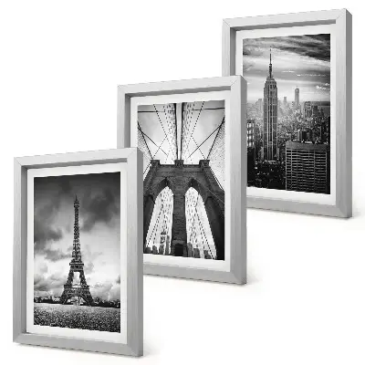 Towers and bridges in monochromatic shades framed triptych