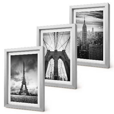 Framed triptych Towers and bridges in monochromatic shades