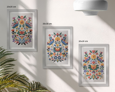 3-piece wall art set Floral patterns in intense colors on a white background