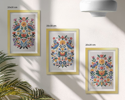 3-piece wall art set Floral patterns in intense colors on a white background