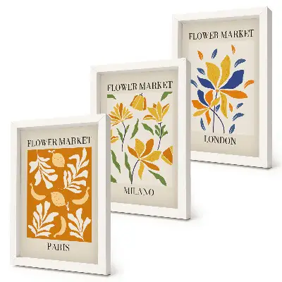 Floral posters of Paris, Milan, and London framed triptych