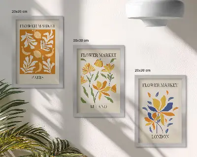 Floral posters of Paris, Milan, and London framed triptych