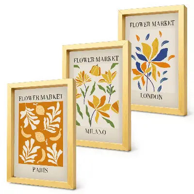 Floral posters of Paris, Milan, and London framed triptych