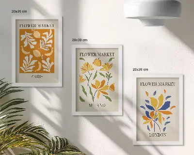 Floral posters of Paris, Milan, and London framed triptych