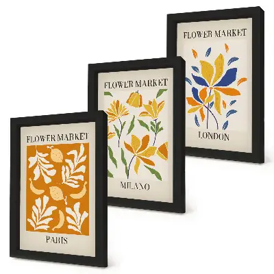Floral posters of Paris, Milan, and London framed triptych