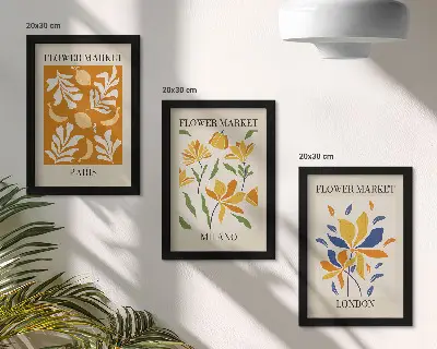 Floral posters of Paris, Milan, and London framed triptych