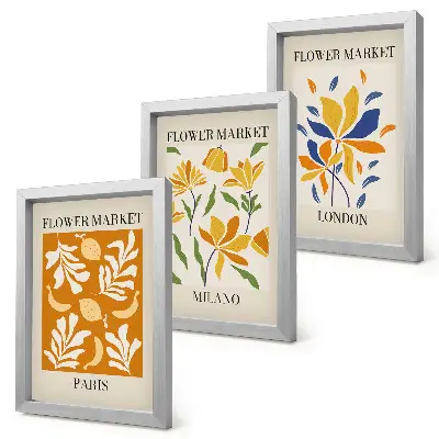 Floral posters of Paris, Milan, and London framed triptych