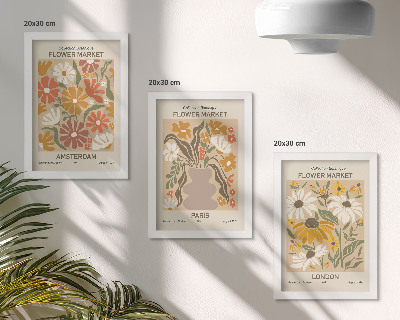 3-piece wall art set Floral patterns from Amsterdam, Paris and London
