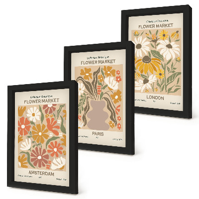 3-piece wall art set Floral patterns from Amsterdam, Paris and London