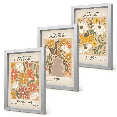3-piece wall art set Floral patterns from Amsterdam, Paris and London