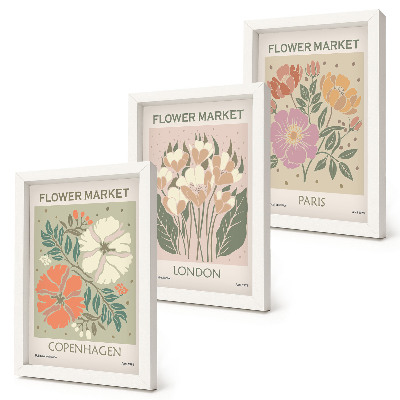 Framed triptych Floral Posters Copenhagen London Paris