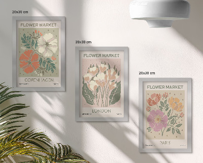 Framed triptych Floral Posters Copenhagen London Paris