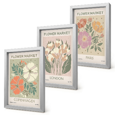 Framed triptych Floral Posters Copenhagen London Paris