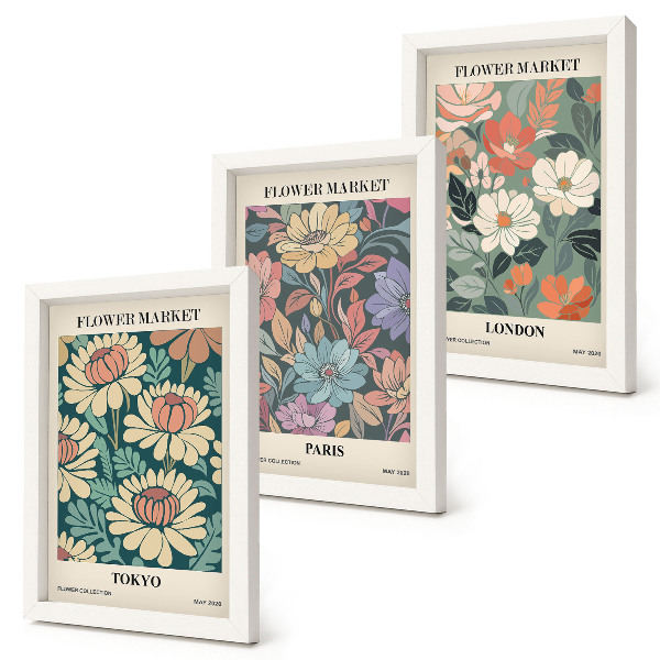 3-piece wall art set Flower Posters Tokyo Paris London
