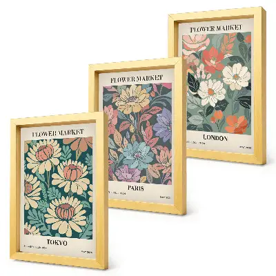 3-piece wall art set flower prints featuring Tokyo Paris and London