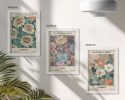 3-piece wall art set flower prints featuring Tokyo Paris and London