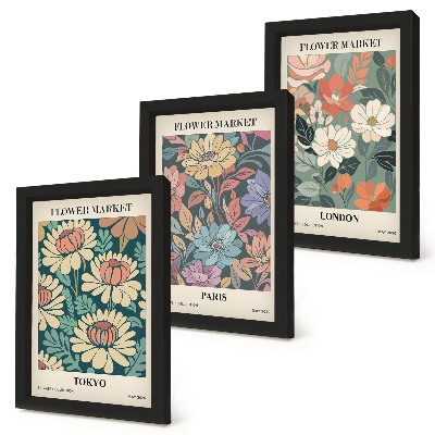 3-piece wall art set Flower Posters Tokyo Paris London